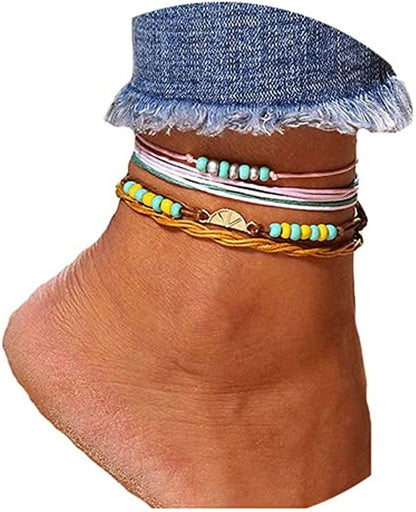 Zoestar Three-Layer Anklet Ankle Bracelet Foot Chain with Leaves Accessories Foot Jewelry for Women and Girls Apparel & Accessories > Jewelry > Anklets JL Color 5  