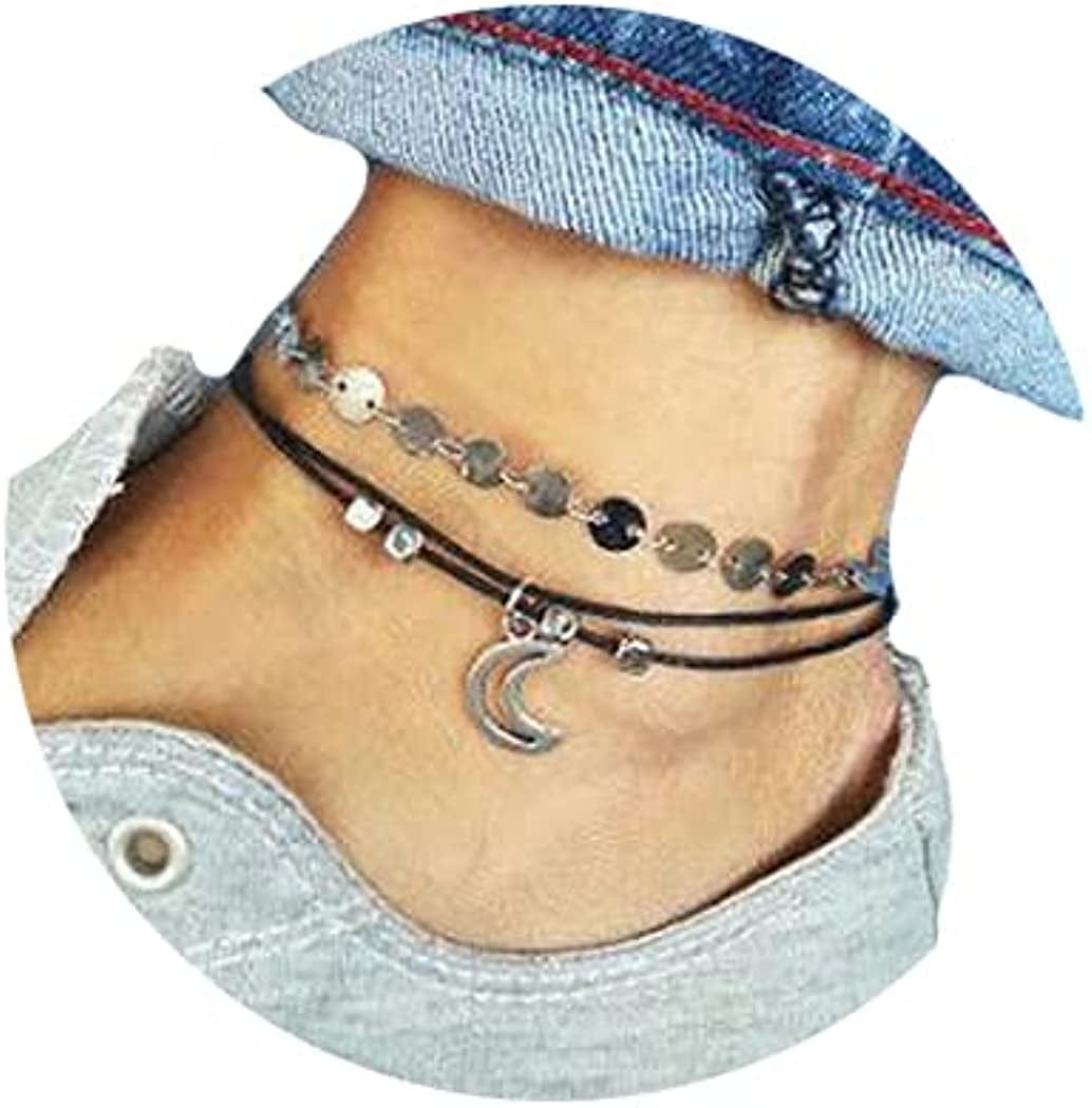 Zoestar Three-Layer Anklet Ankle Bracelet Foot Chain with Leaves Accessories Foot Jewelry for Women and Girls Apparel & Accessories > Jewelry > Anklets JL Color 8  