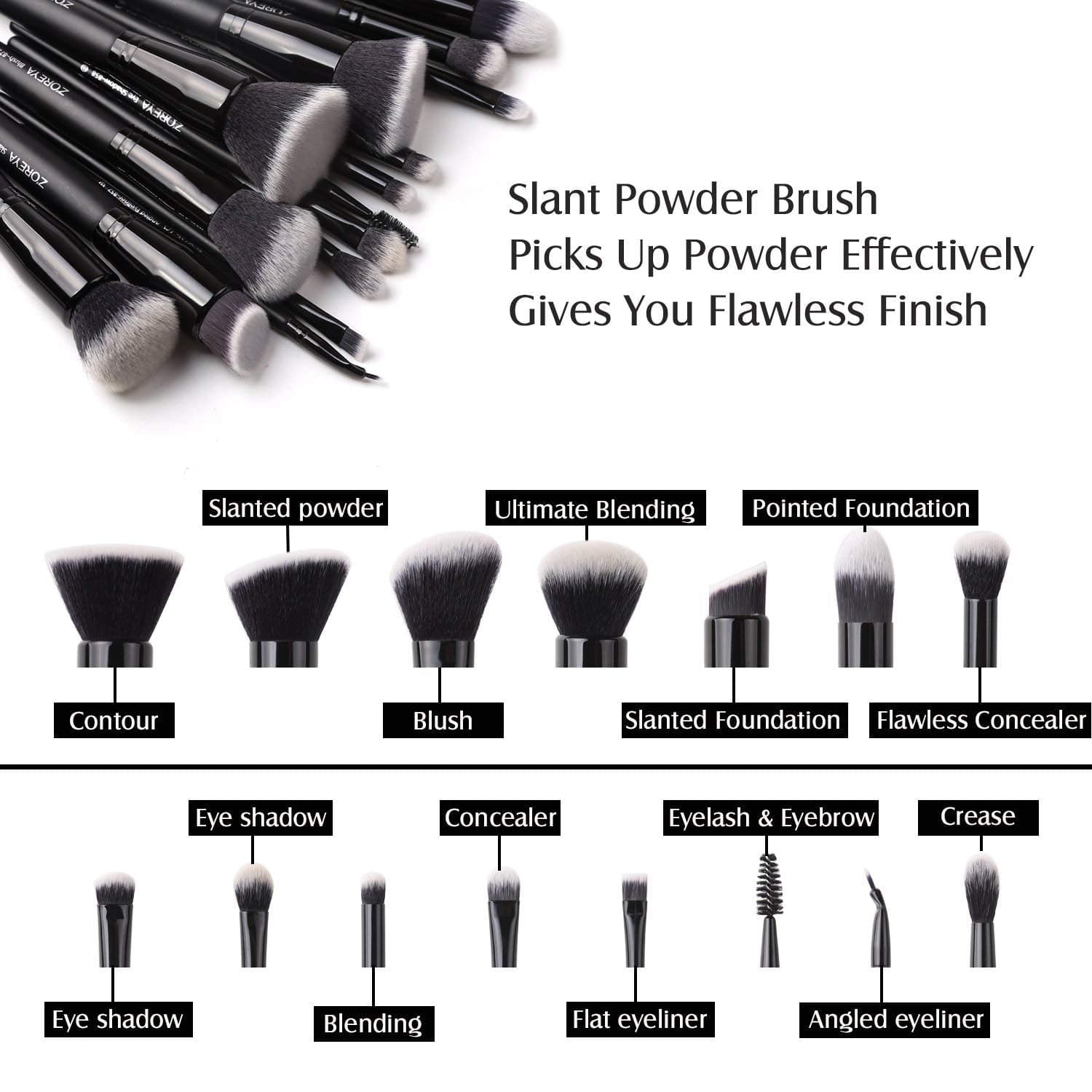 Zoreya Makeup Brush Set 20Pcs Premium Synthetic Kabuki Makeup Brush Foundation Concealer Blush Face Eye Shadow Black Makeup Brush Set Health & Beauty > Personal Care > Cosmetics > Cosmetic Tools > Makeup Tools ZOREYA   