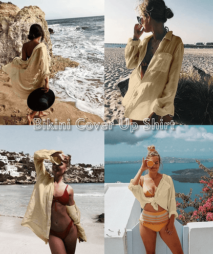 Zoye Chen Women’S Bikini Swimsuit Cover up Button down V Neck Shirts Long Sleeve Blouse Beachwear Bathing Suit Apparel & Accessories > Clothing > Swimwear Kylie Max   