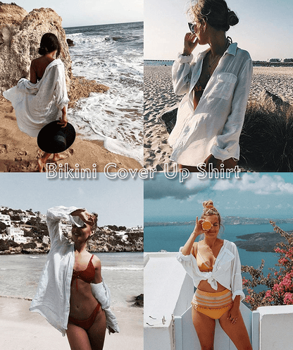 Zoye Chen Women’S Bikini Swimsuit Cover up Button down V Neck Shirts Long Sleeve Blouse Beachwear Bathing Suit Apparel & Accessories > Clothing > Swimwear Kylie Max   