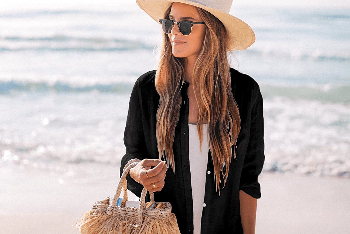 Zoye Chen Women’S Bikini Swimsuit Cover up Button down V Neck Shirts Long Sleeve Blouse Beachwear Bathing Suit Apparel & Accessories > Clothing > Swimwear Kylie Max   