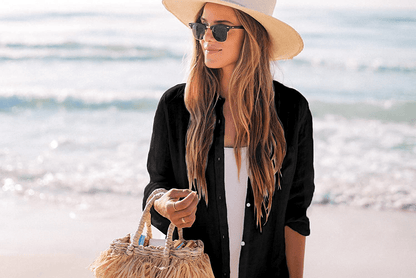 Zoye Chen Women’S Bikini Swimsuit Cover up Button down V Neck Shirts Long Sleeve Blouse Beachwear Bathing Suit Apparel & Accessories > Clothing > Swimwear Kylie Max   