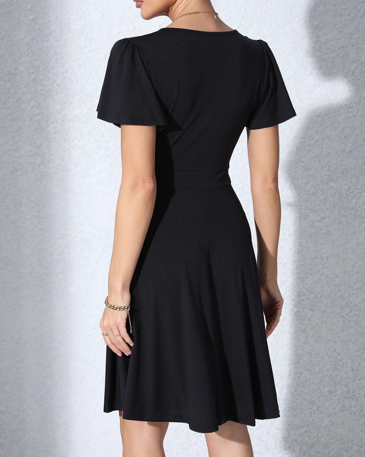 Zshujun 1920S Elegant Women'S Deep V-Neck Short Sleeve Casual Party Dresses Puffy Swing Vintage Dress for Women A8343