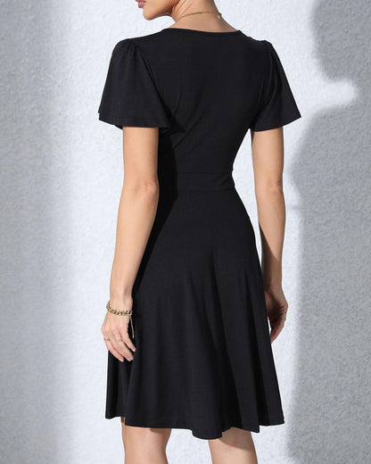 Zshujun 1920S Elegant Women'S Deep V-Neck Short Sleeve Casual Party Dresses Puffy Swing Vintage Dress for Women A8343