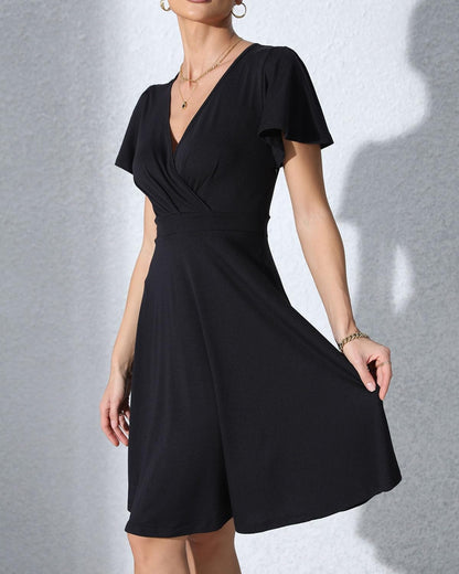 Zshujun 1920S Elegant Women'S Deep V-Neck Short Sleeve Casual Party Dresses Puffy Swing Vintage Dress for Women A8343