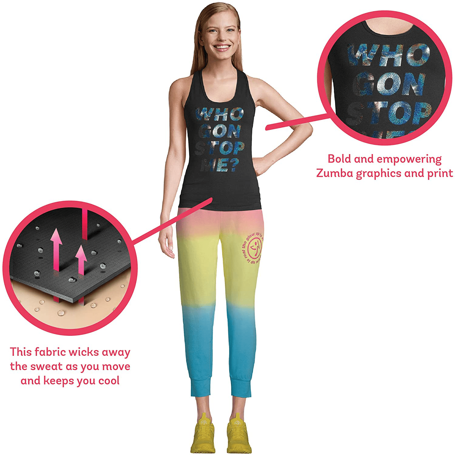 Zumba Black Graphic Print Fitness Dance Workout Racerback Tank Tops for Women Apparel & Accessories > Clothing > Activewear Kylie Max   