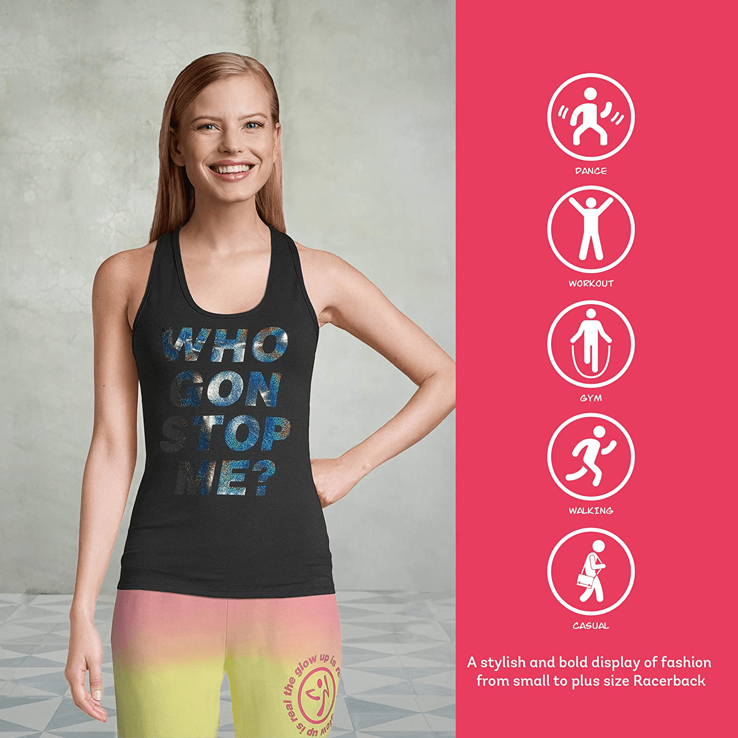 Zumba Black Graphic Print Fitness Dance Workout Racerback Tank Tops for Women Apparel & Accessories > Clothing > Activewear Kylie Max   